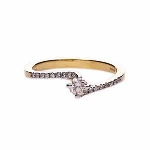 Bague en or jaune 14 carats plaqué rhodium avec tige torsadée et diamant naturel central serti à griffes, élégante et scintillante, pour femme - Product Image 2