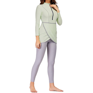 Maillot de bain islamique à manches longues de couleur unie pour femmes Style musulman avec pantalon bas de maillot de bain avec burkinis islamiques religieux - Product Image 1