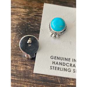 Kingman Turquoise and Sterling <b>Silver</b> Bezel <b>Set</b> <b>Stud</b> <b>Earrings</b> - Product Image 5