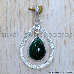 Colgante de Plata de Ley 925 con Piedra de Malaquita, Joyería Fina Hecha a Mano, Ideal para Compradores Mayoristas - Product Image 2
