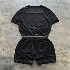 Conjunto informal de estilo callejero de verano para hombre, Conjunto de camiseta y pantalones cortos de manga corta de algodón tejida transpirable, ropa de calle de verano - Product Image 2
