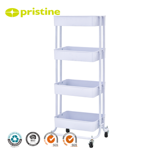 Black 4-Tier Metal Storage Cart with <b>Wheels</b> Movable Multilayer Organizer for Home Office Use - Product Image 3