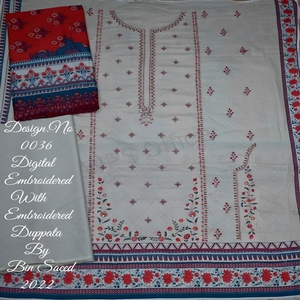 Poubelle de haute qualité Saeed broderie numérique Duppata sur des vêtements de pelouse de haute couture indiens et pakistanais - Product Image 4