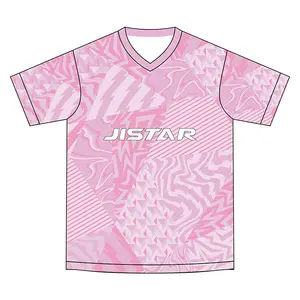 Camisetas de fútbol extragrandes de manga corta con cuello en V transpirables para mujer, camisetas informales con estampado rosa de 160 gramos para niñas de talla grande