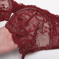 Ensemble de lingerie sexy en dentelle florale Waistdear pour femme, soutien-gorge push-up et culotte en maille transparente, respirant