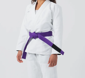 Kimono de judo blanc pour homme adulte, 100 % coton, 460 g, imprimé par transfert thermique, fusion sans couture, séchage rapide, ceinture violette, logo frontal, option personnalisée - Product Image 3