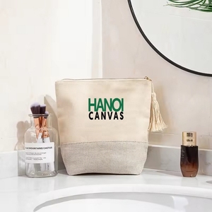 Bolsa de lona ecológica con cremallera para mujer, estuche de maquillaje con patrón liso de estilo a la moda, bolsa de cosméticos - Product Image 3