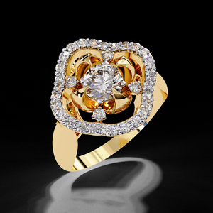 Exquisite 14K 18K Gold Lab Grown Diamond Floral Halo <b>Ring</b> VVS EF Clarity Handcrafted Fine Jewelry - Product Image 4