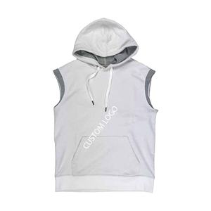 Haut de sport sans manches personnalisé pour homme, 340 grammes, 100% coton tricoté, doublé, grande taille, avec capuche et logo imprimé en relief, design uni et élégant - Product Image 1