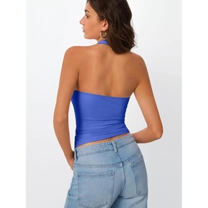 Short Sleeveless Halter Neck Tank <b>Top</b> with Front Logo Breathable Custom Color for Gym <b>Top</b> Vest For Gym And Beach <b>Walk</b> - Product Image 4