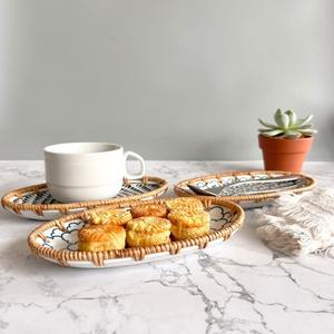 Bandeja de porcelana de Vietnam al por mayor, plato de servir floral, bandeja de servir de mimbre, cesta de fruta tejida, bandeja decorativa para aperitivos, Decoración de cocina - Product Image 6