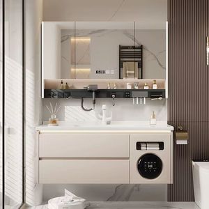 Set Moderno di Lusso HG con Specchio LED a Parete, Mobile Lavabo e Armadietto in Compensato per Bagno - Product Image 1