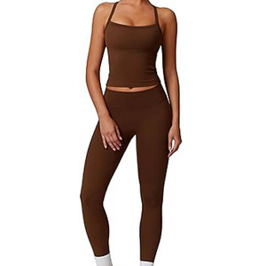 Ropa de gimnasio de poliéster 100% de alta calidad para mujer, ropa deportiva personalizada al por mayor, conjunto de Yoga informal de 2 piezas, Top de lona sólida - Product Image 5