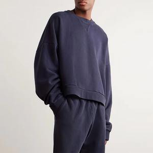 100% coton haute qualité sweats éponge français surdimensionné culture col rond solide motif haut tendance sweats pour l'hiver - Product Image 5