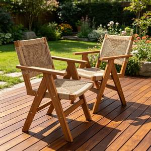 Foldable Woven <b>Dining</b> <b>Chair</b> Wooden Armchair Rope Seat Outdoor Garden Patio Seating - Product Image 1