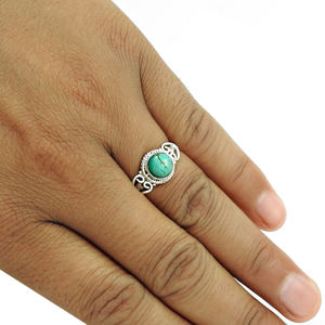 Solide 925 argent Sterling naturel Turquoise pierre précieuse forme ronde bague Fine à la main vêtements quotidiens bijoux en gros prix usine - Product Image 2