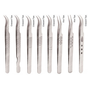 Pinzas de Acero Inoxidable para Extensión de Pestañas con Puntas en Forma de Luna Creciente, Color Plateado, Diferentes Diseños - Product Image 1
