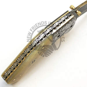 Couteau de poche pliant en bois en acier damas personnalisable en vente chaude gaine en cuir OEM couteau de combat tactique de chasse EDC en plein air - Product Image 4