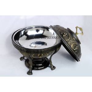 Suministro directo de fábrica, venta al por mayor, venta a granel, Metal resistente hecho con flores chapadas en oro, plato de frotamiento de diseñador, cúpula de comida - Product Image 6