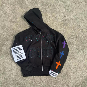 เสื้อฮู้ดซิปอัพวินเทจผ้าเฟรนช์เทอร์รี่ปักลาย400 GSM รุ่นเฮฟวี่เวทซักด้วยกรดซีดๆ - Product Image 1