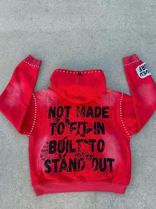 <b>Jacket</b> Crystal <b>Rhinestone</b> Double Zip up Hoodie MenCustom Vintage Washed Fleece French Terry Heavyweight Thick Zipper boxy hoodie - Product Image 3