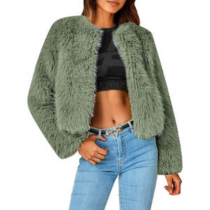 Manteau court en fausse fourrure OEM ODM, prix d'usine, manteau court chaud d'hiver, logo personnalisé, veste courte en fausse fourrure pour femmes - Product Image 1