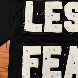 Haute qualité léger personnalisé respirant toile hommes T-Shirts surdimensionné en détresse broderie imprimé strass solide - Product Image 3