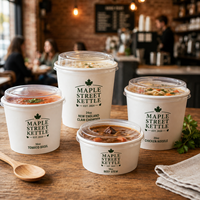 Bol en kraft blanc personnalisé AT PACK de 500 ml, 1000 ml, 1300 ml avec couvercle en PET pour la soupe, emballage alimentaire à emporter