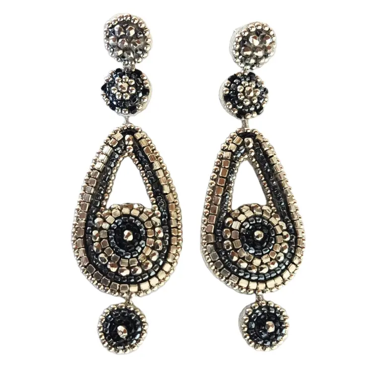 Indian Fashion Jewelry Women's Wear 10 cm Long Metal and Glass Beads Floral Motifs Drop Earrings at Affordable Price