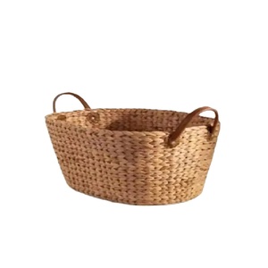 Paniers de rangement écologiques en osier et jonc de mer Conteneurs en jacinthe d'eau tissée naturelle avec conception et poignées flexibles - Product Image 1