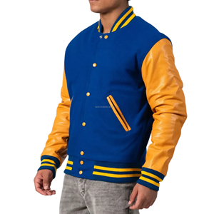 Veste universitaire pour homme, corps en laine, manches en cuir, broderie, patchwork, veste bomber, streetwear, thème musical, vintage - Product Image 3