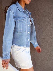 Veste en jean d'hiver pour femmes décontracté manches longues boutonné poches utilitaires avant coupe régulière vêtements d'extérieur de mode Vintage - Product Image 5