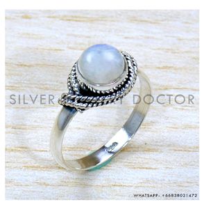 Minimalistic Pure 925 Sterling Silver <b>Ring</b> With <b>Top</b> Round Brilliant Cut Moonstone Stone Bezel Set <b>Finger</b> <b>Ring</b> Bohemian Jewelry - Product Image 1