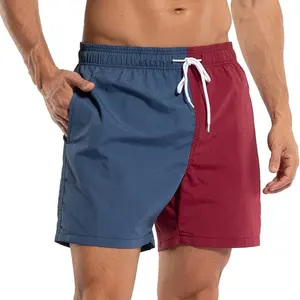 Celana pendek pantai untuk pria, pakaian pantai kasual kebugaran pendek kualitas tinggi desain garis dua warna untuk pria