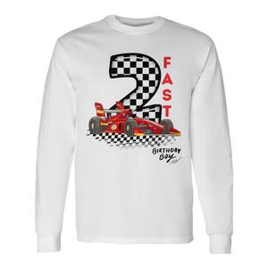 Camiseta de manga larga blanca con diseño de coche de carreras Two Fast 2Nd Birthday Boy - Product Image 1