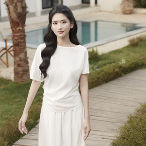 เสื้อผู้หญิง Tencel คุณภาพสูงแฟชั่นลายสีพื้นสไตล์หวานๆแฟชั่นเรียบง่ายสำหรับฤดูใบไม้ผลิ/ฤดูร้อน - Product Image 1