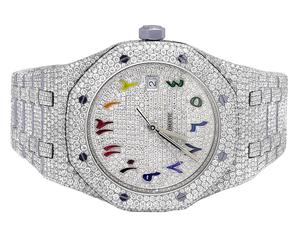 Montre carrée sertie de chiffres arc-en-ciel / Montre automatique luxueuse en diamant unique pour rappeur hip-hop - Product Image 1