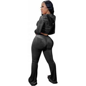 Private Label Premium Soft Velvet Custom Logo 2-Piece Zipper Hoodie Wide Leg Pants Daily <b>Loungewear</b> Sweatsuit RTS Seller - Product Image 6