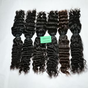 Extensions de cheveux vierges indiennes de couleur noire naturelle, alignées sur les cuticules, non traitées chimiquement, mèches ondulées, cheveux humains bruts du temple - Product Image 1