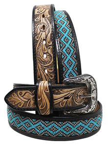 Cinturones de cuentas de piel de vaca de alta calidad RiderTrust, estilo occidental informal de grano completo, hebilla de cobre Floral grabada a mano, duradera y personalizada - Product Image 2