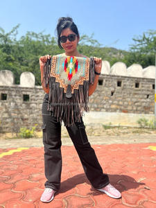 Nouveau sac à main de couverture selle élégant occidental véritable fabriqué à la main aztèque Multi couleur cuir repoussé sangle perlée gland sacs à bandoulière - Product Image 3