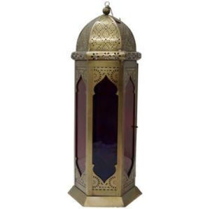 Decoraciones de Iluminación, Farol Marroquí Colgante de Metal Dorado Antiguo con Vidrio Azul Verdoso para Decoración de Ramadán y Eid - Product Image 5