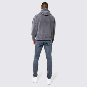 Custom Sun Faded Acid Washed Oversize Serigrafía logo 450GSM Heavyweight Dark Grey Faded Boxy Fit Acid Wash Distress Hoodie - Product Image 4