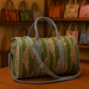 Sac de voyage décontracté en coton écologique durable à fleurs vertes, grande capacité, fermeture éclair tactique, voyage en plein air - Product Image 1