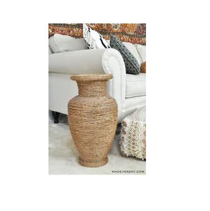 Jardinera redonda de hierro y caña para decoración de jardín y jardinera de mimbre y algas marinas de color natural - Product Image 1