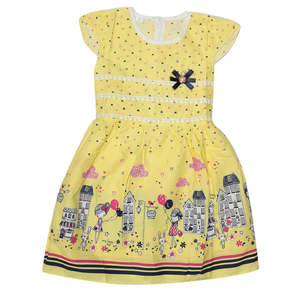 ชุดเดรสปักลายสำหรับเด็กผู้หญิง - สีเหลือง - Product Image 1