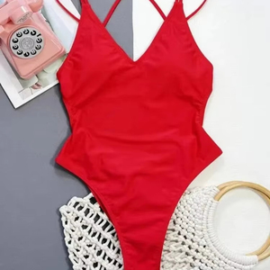 Traje de baño de dos piezas triangular de color sólido para mujer, traje de baño de cuerda trenzada, conjunto de Bikinis, traje de baño de playa, biquinis brasileños - Product Image 1