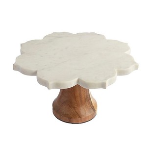 Superior Quality Marble <b>Top</b> with Wooden Base Cake <b>Stand</b> Customized Size White Stone Handmade Marble <b>Display</b> <b>Stand</b> Dessert <b>Table</b> - Product Image 4