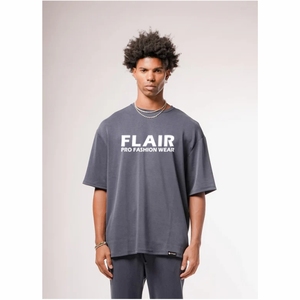 เสื้อยืดโอเวอร์ไซส์แบบไล่สีสำหรับ2025เสื้อยืดผ้าฝ้ายพิมพ์ลายหน้าจอแบบกำหนดเองเสื้อยืดโอเวอร์ไซส์สีเทาใส่ได้ทั้งชายและหญิง - Product Image 1