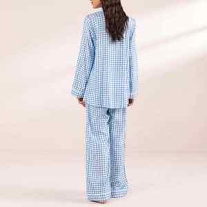 OEM personnalisé hiver femmes chemise à manches longues en coton imprimé élégant pleine longueur pyjama vêtements de nuit en gros prix d'usine - Product Image 4